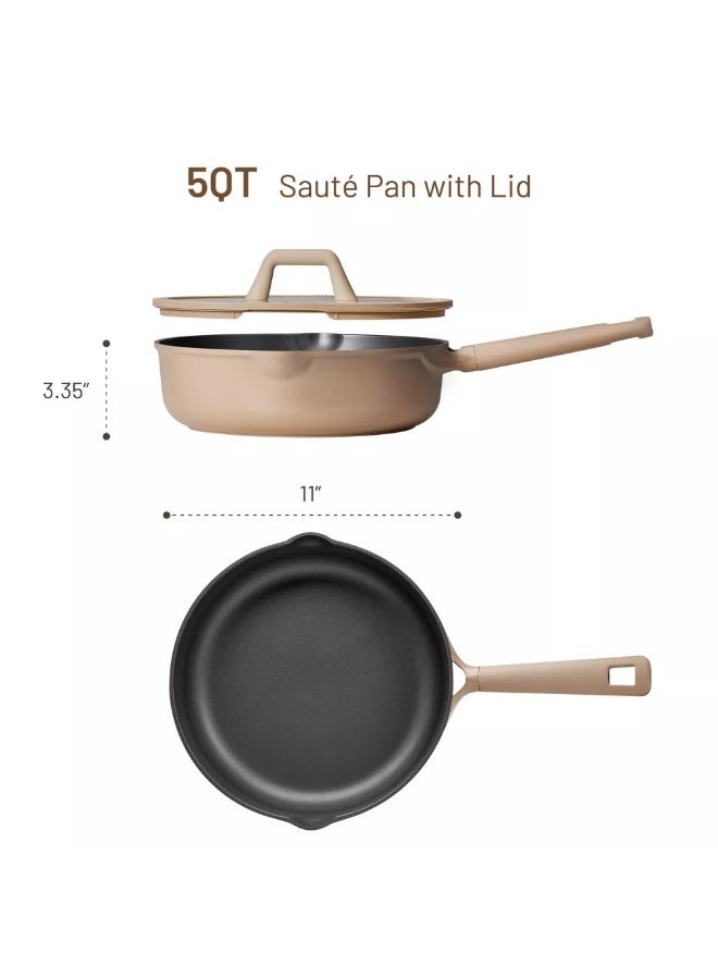 Carote 2.8 Litre Nonstick Sauté Pan with Pour Spout & Strainer Lid, PFAS & PFOA-Free Healthy Cooking, Titanium-Reinforced with Heat-Resistant Handle, All-Stovetop Compatible, Dishwasher Safe (Taupe) - Image 2